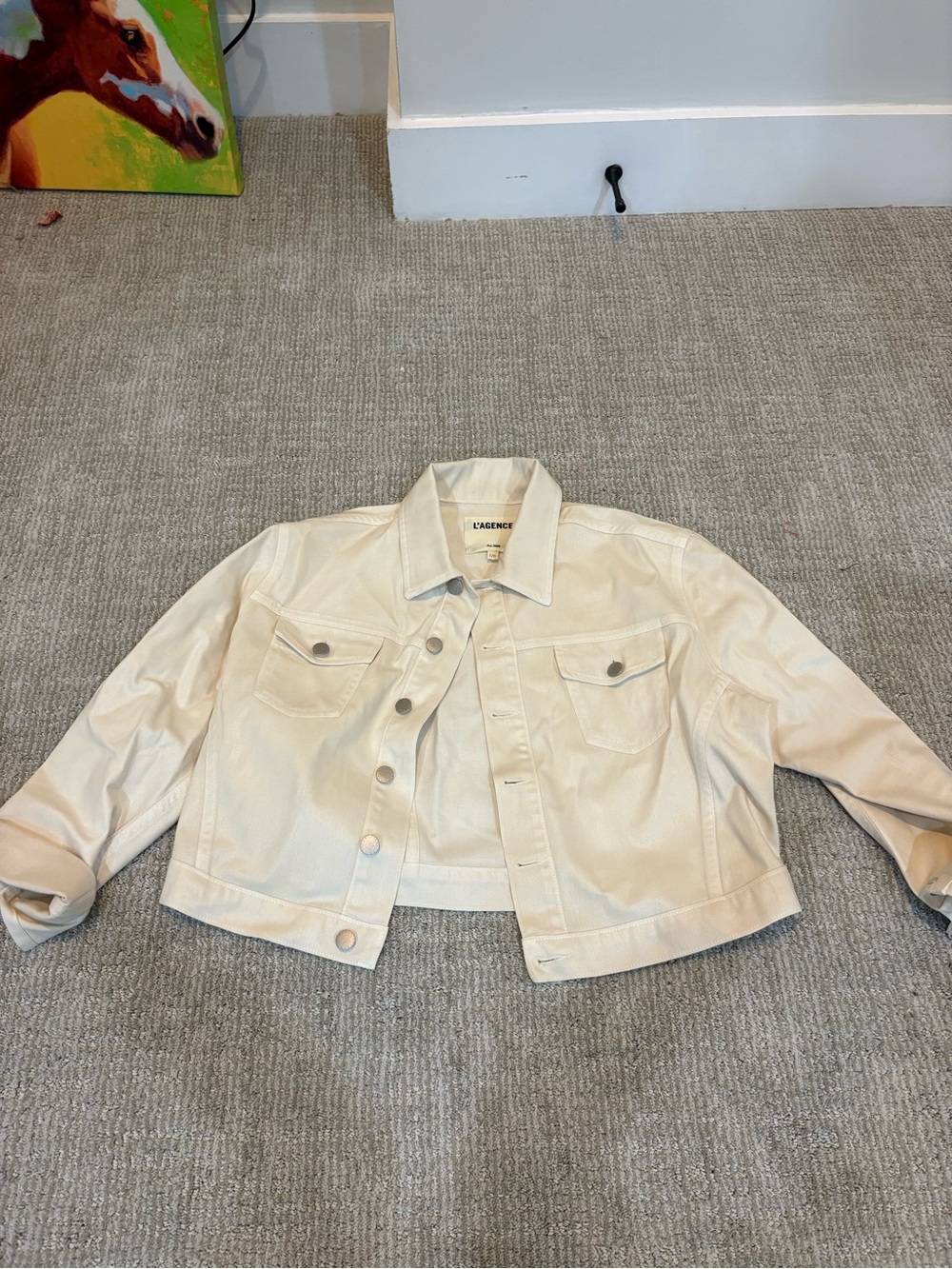 L'AGENCE Off-White Cropped Denim Jacket